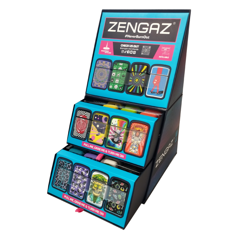 EXP CUBE DISPLAY  MIX 48 ENCENDEDORES JET ZENGAZ RECARGABLE (SERIE 11)