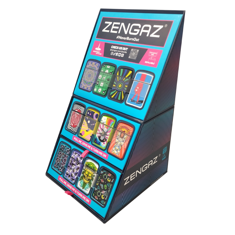 EXP CUBE DISPLAY  MIX 48 ENCENDEDORES JET ZENGAZ RECARGABLE (SERIE 11)