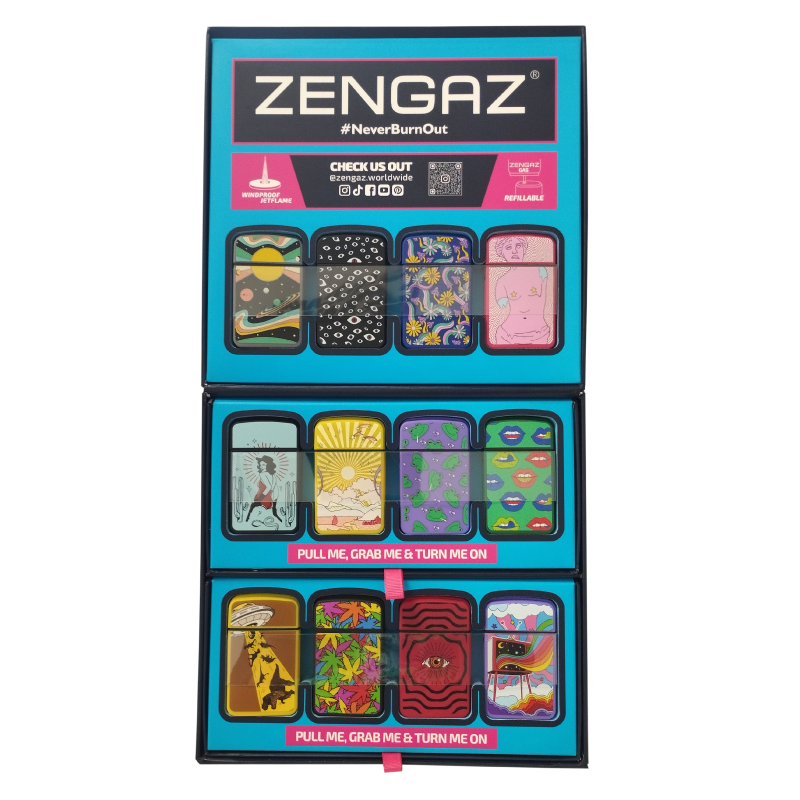 EXP CUBE DISPLAY  MIX 48 ENCENDEDORES JET ZENGAZ RECARGABLE (SERIE 13)