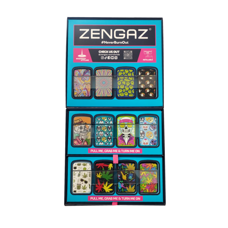 EXP CUBE DISPLAY  MIX 48 ENCENDEDORES JET ZENGAZ RECARGABLE (SERIE 14)