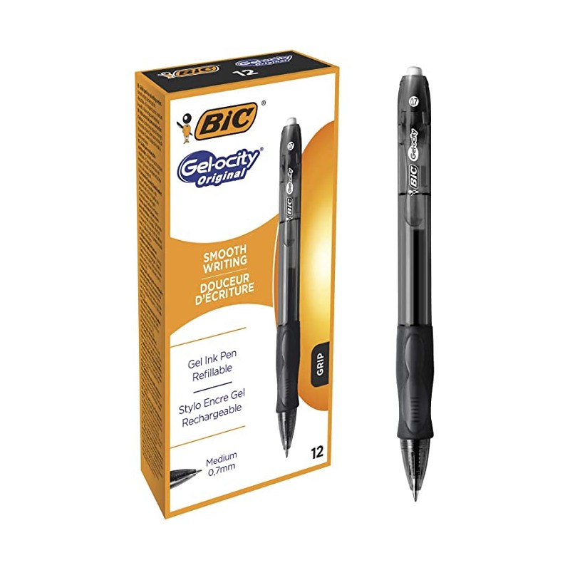 CAJA 12 BOLIGRAFOS BIC GEL VELOCITY NEGRO