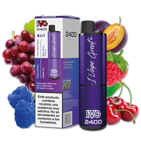 PACK 5 VAPERS DESECHABLES IVG 2400 PURPLE EDITION 20MG