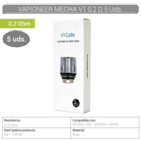 SET 5 MECHAS V1-V2 VAPIONEER 0,2 Ohm