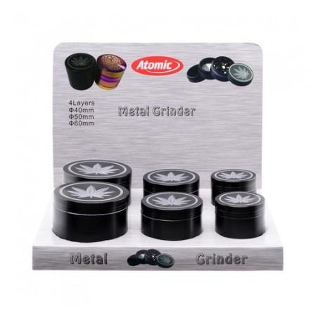 EXP 6 GRINDER ATOMIC BLACK HEMP ALUMINIO 4 PCS (3 TAMAÑOS)