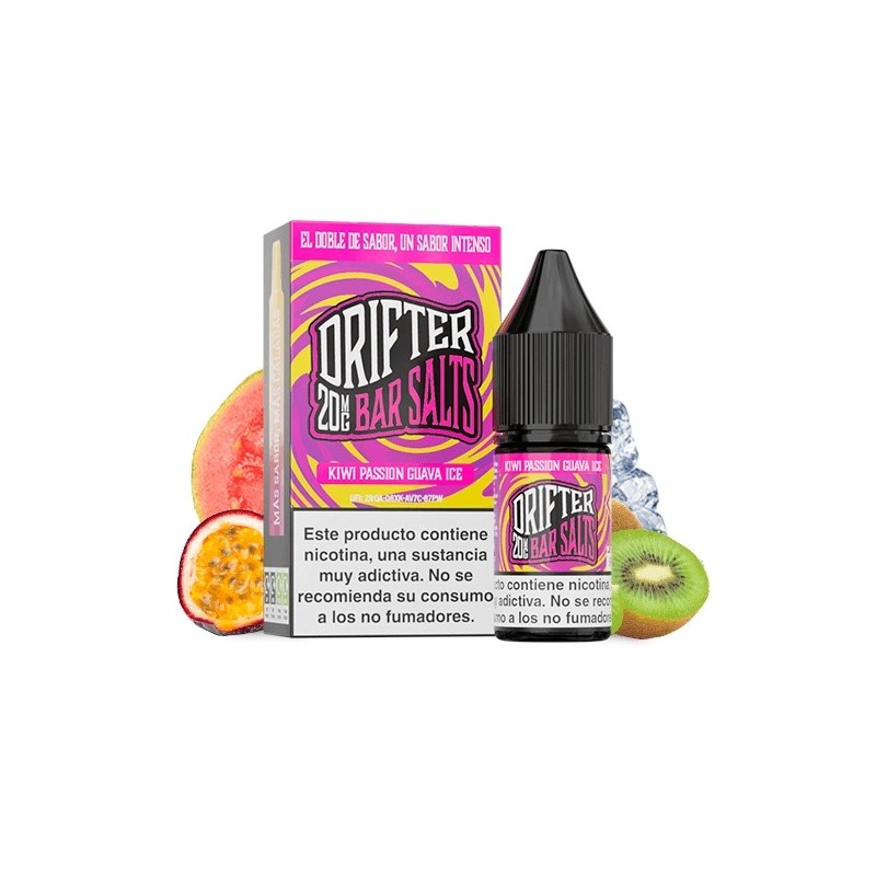 LÍQUIDO DRIFTER BAR SALTS KIWI PASSION FRUIT GUAVA (KIWI, FRUTA DE LA PASIÓN Y GUAYABA) 20MG 10ML