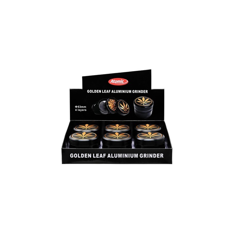 EXP 6 GRINDER METALICO ATOMIC BLACK GOLDEN LEAF 63MM  4P1