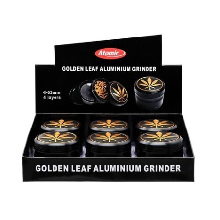 EXP 6 GRINDER METALICO ATOMIC BLACK GOLDEN LEAF 63MM  4P1
