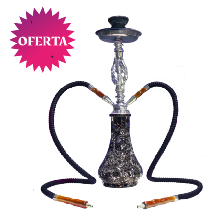 SHISHA ATOMIC CRISTAL ROTO FLORAL NEGRA 45CM 2 MANGUERAS1