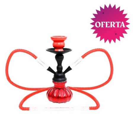 SHISHA ATOMIC ATTARD METAL ROJA 25CM 2 MANGUERAS1