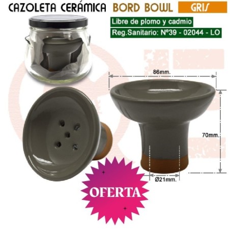 CAZOLETA CERAMICA BORD BOWL GRIS + BOTE CRISTAL