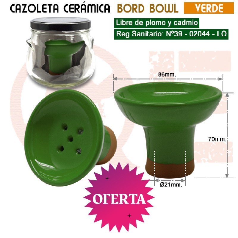 CAZOLETA CERAMICA BORD BOWL VERDE + BOTE CRISTAL1