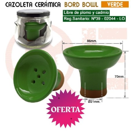 CAZOLETA CERAMICA BORD BOWL VERDE + BOTE CRISTAL
