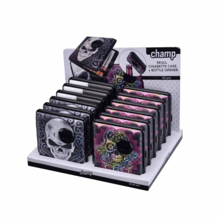 EXP 12 PITILLERAS CHAMP METAL ABRIDOR SKULL (3 MODELOS SURTIDOS)